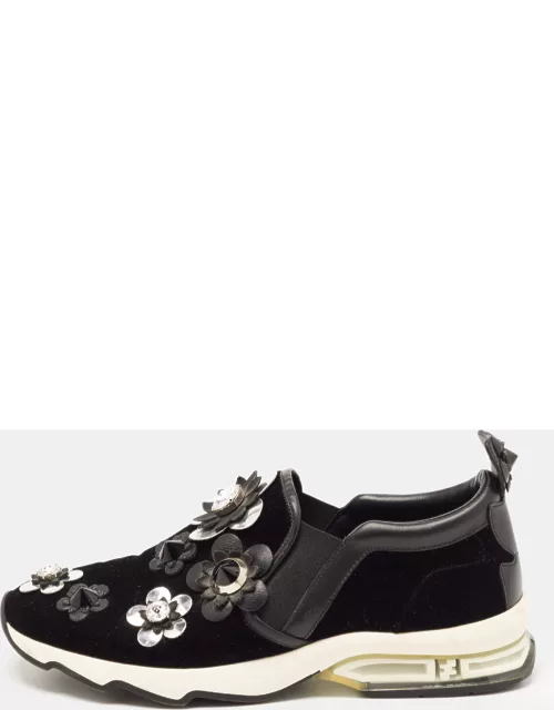 Fendi Black Velvet and Leather Flowerland Slip On Sneaker