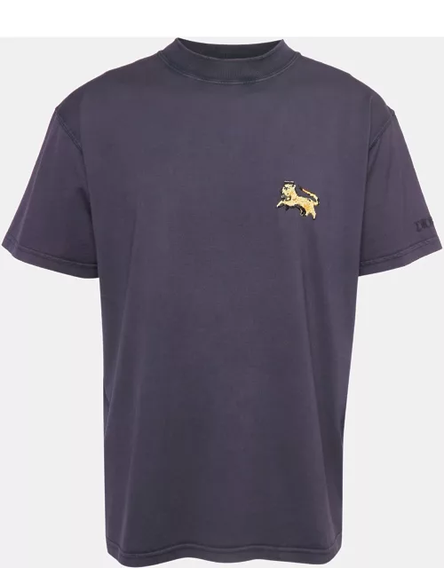 Dior Purple Cotton Embroidered Crewneck T-Shirt