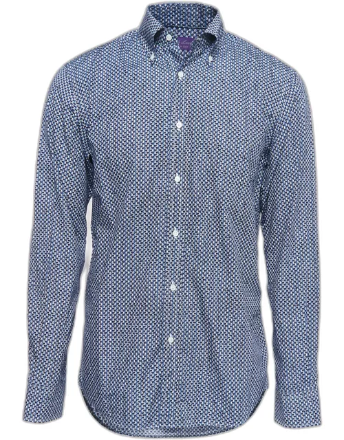 Ralph Lauren Purple Label Blue Printed Cotton Button Down Shirt