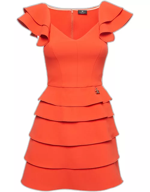 Elisabetta Franchi Orange Crepe Tiered Mini Dress