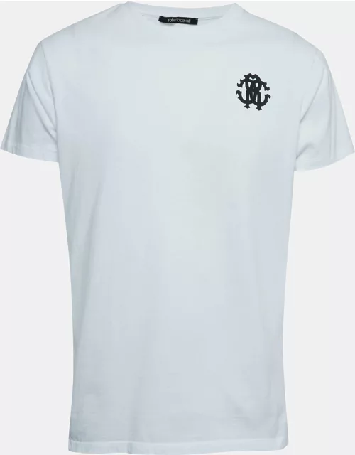 Roberto Cavalli White Logo Tiger Print Cotton Crew Neck T-Shirt