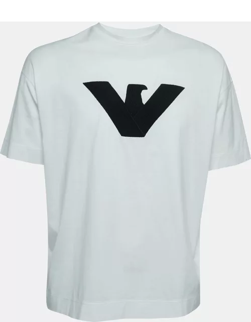 Emporio Armani White Logo Embroidered Cotton Box Fit T-Shirt