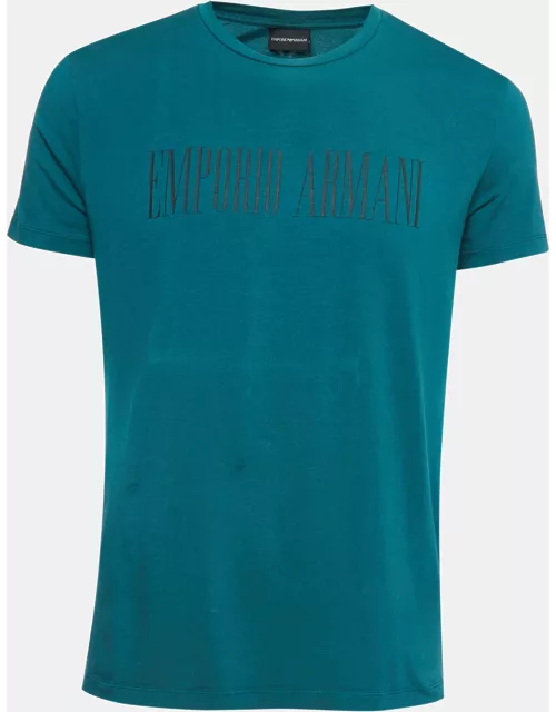 Emporio Armani Dark Green Logo Print Cotton Half Sleeve T-Shirt