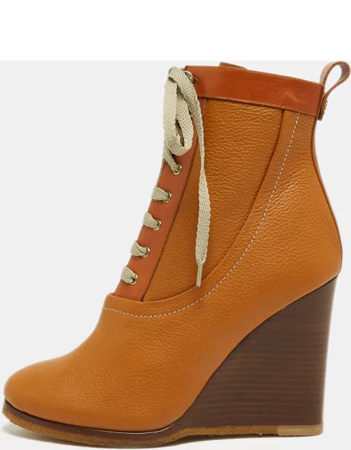 Chloe Brown Leather Lace Up Wedge Ankle Boot