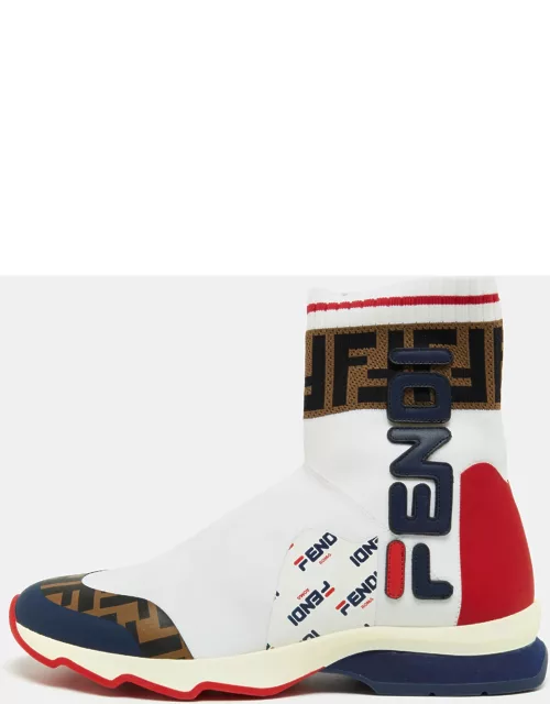 Fendi x Fila Tricolor Knit Fabric and Leather Mania Sock Sneaker