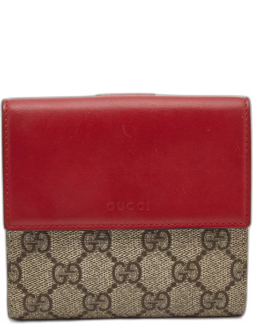 Gucci Red/Beige GG Supreme Coated Canvas and Leather French Flap Wallet