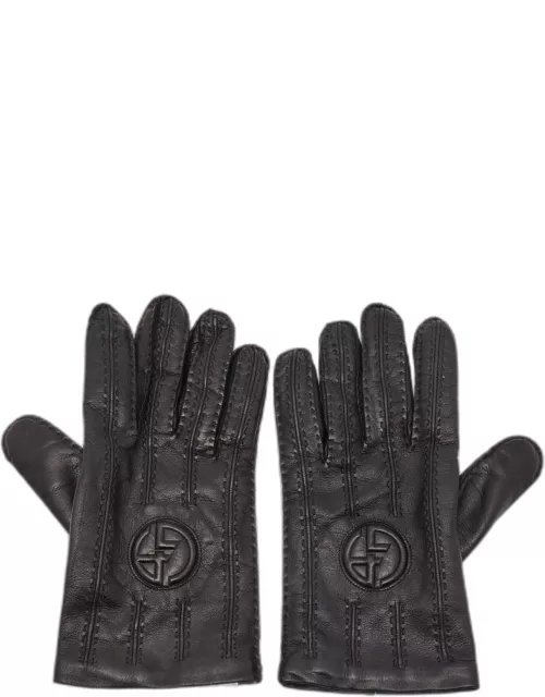 Giorgio Armani Black Leather Stitch Detail Gloves