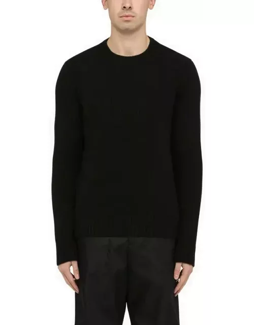 Black wool cashmere crew-neck sweater with logo