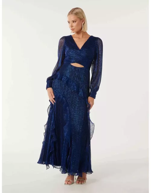 Forever New Women's Spencer Plisse Ruffle Midi Dress in Midnight Blue