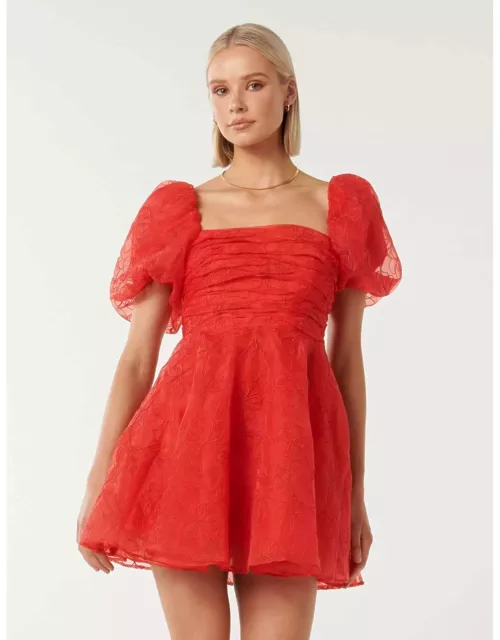 Forever New Women's Cody Embroidered Skater Mini Dress in Cherry Red