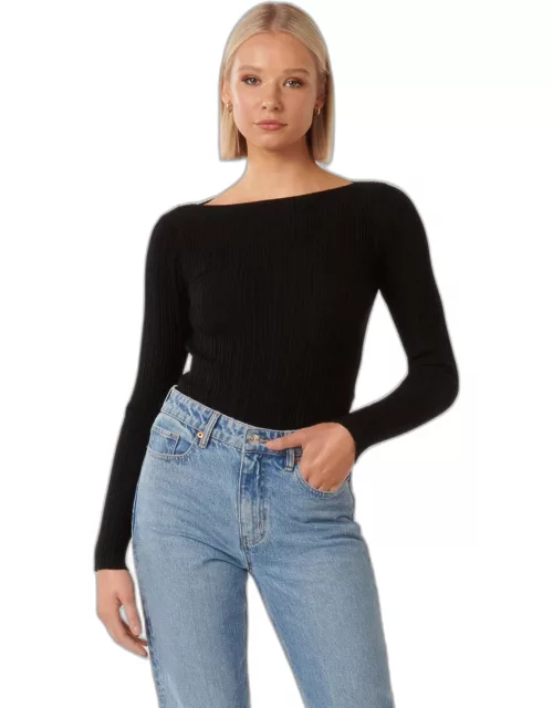 Forever New Women's Evie Long Sleeve Rib Knit Top in Black