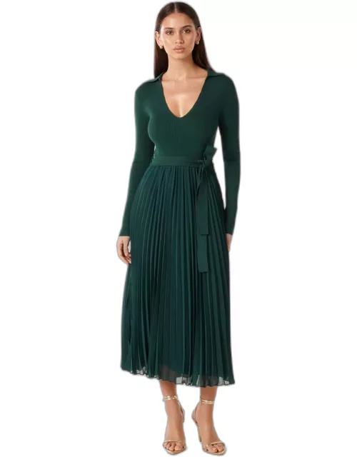Forever New Women's Posey Woven Mix Knit Dress in Juniper Green
