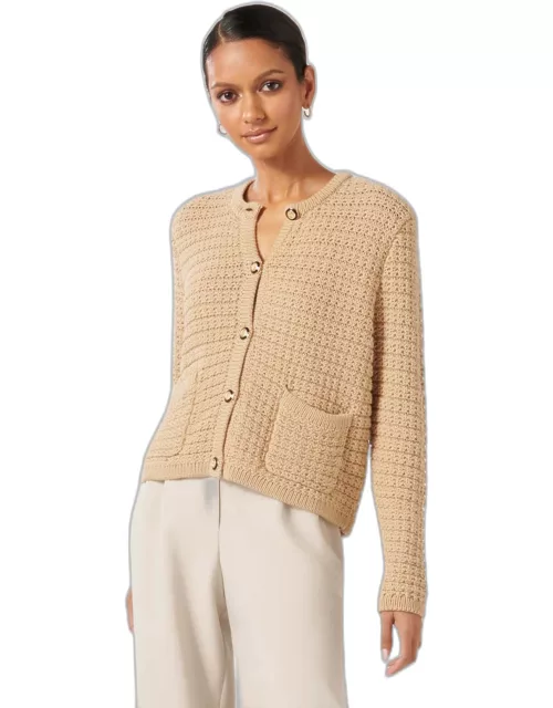 Forever New Women's Chloe Petite Textured Knit Cardigan Sweater in Stone