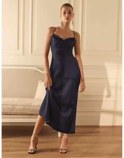 Forever New Women's Ruby Tie Back Satin Maxi Dress in Navy