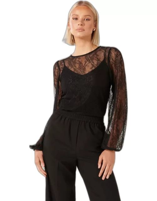 Forever New Women's Alexis Round Neck Lace Top in Black