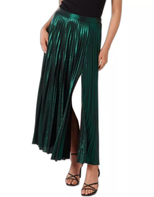 Forever New Women's Rylee Metallic Pleated Skirt in Green