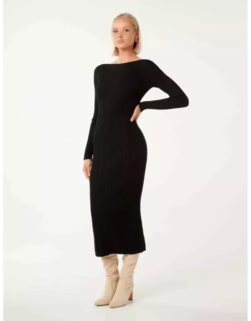 Forever New Women's Evie Long Sleeve Rib Knit Dress in Black
