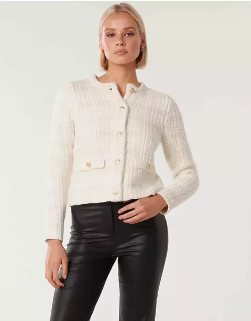Forever New Women's Amy Textured Knit Cardigan Sweater in Crea