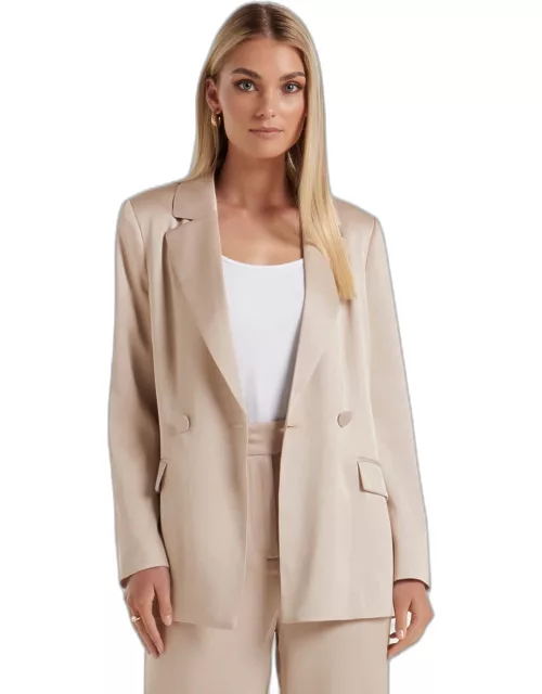 Forever New Women's Alora Satin Tie Co-ord Blazer Jacket in Silver Cloud Suit