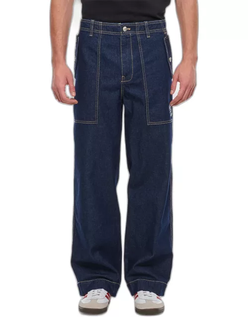 Maison Kitsuné Workwear Pants In Washed Denim With Fox Head Patch