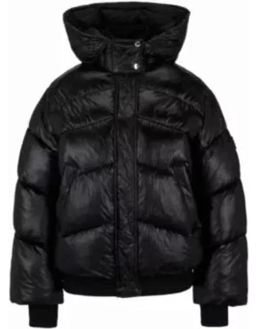 Hooded puffer jacket with metallic effect- Black Women's Casual Jacket