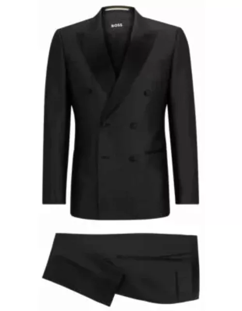 Slim-fit tuxedo suit in a melange wool blend- Black Men's Tuxedo