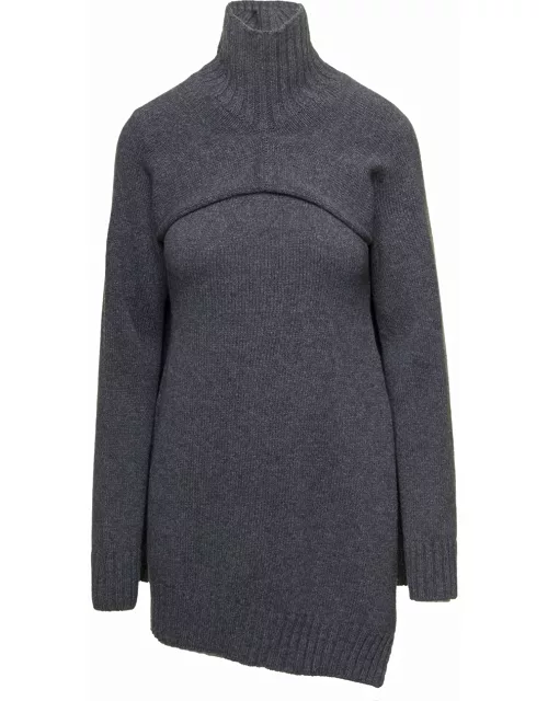Jil Sander Grey Two-piece Sweater With High-neck In Wool Woman