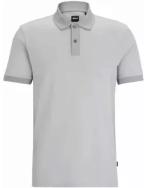 Structured-cotton polo shirt with mercerized finish- Silver Men's Polo Shirt