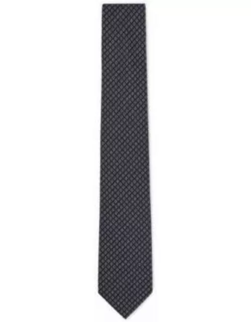 Micro-patterned tie in silk jacquard- Dark Blue Men's Tie