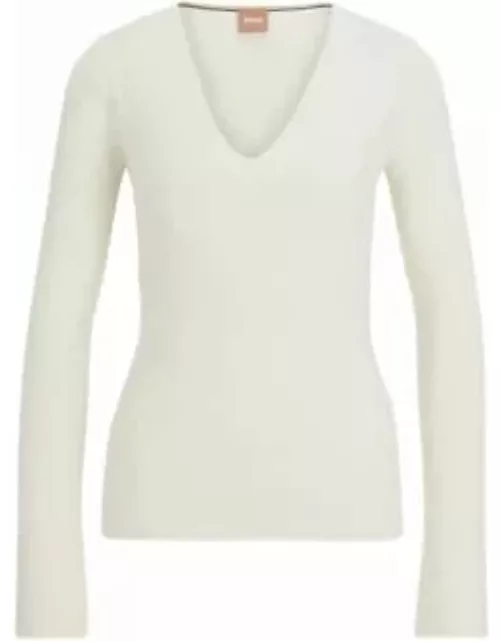 Knitted sweater with a ribbed structure- White Women's Sweater
