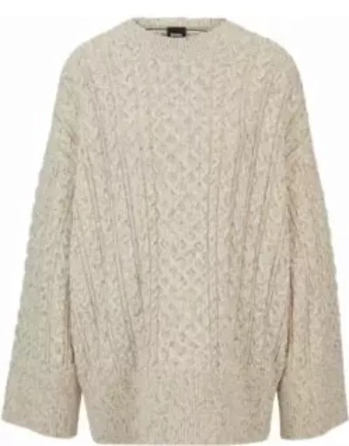 Wool-blend sweater with cable-knit structure- White Women's Sweater
