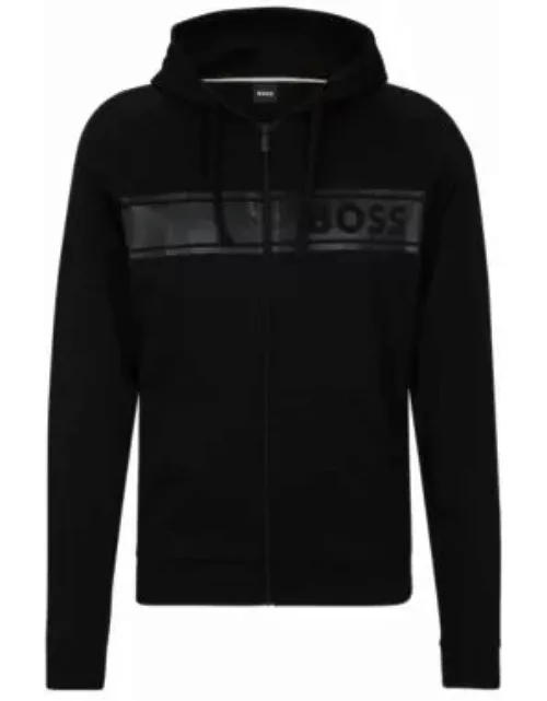 Cotton-terry zip-up hoodie with tonal logo print- Black Men's Loungewear