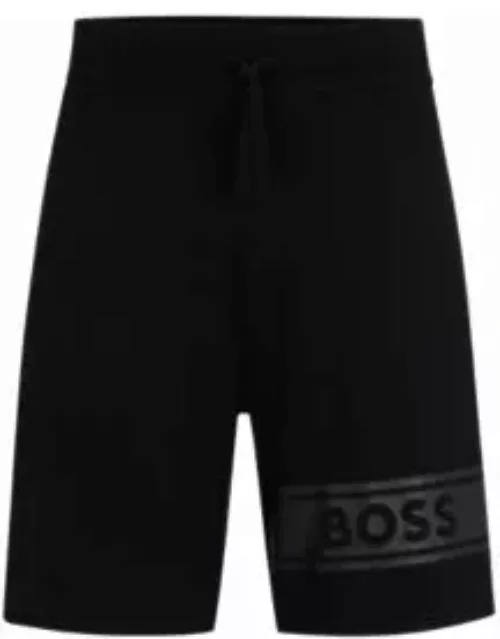 Cotton-terry shorts with logo print and drawstring- Black Men's Loungewear