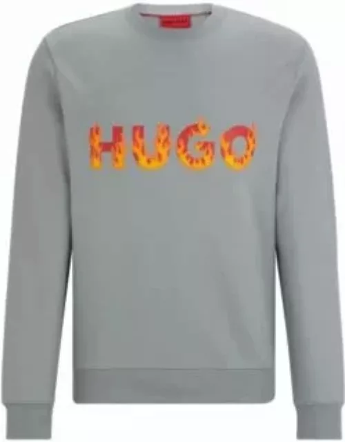 Cotton-terry sweatshirt with puffed flame logo- Grey Men's Tracksuit