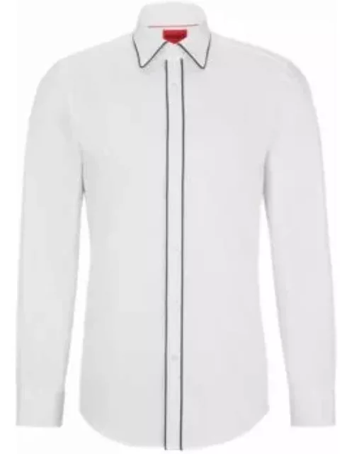 Slim-fit shirt in stretch-cotton satin with piping- White Men's Shirt