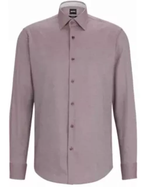 Regular-fit shirt in easy-iron Oxford stretch cotton- Dark Red Men's Shirt