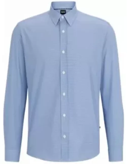 Regular-fit shirt in printed performance-stretch fabric- Dark Blue Men's Casual Shirt