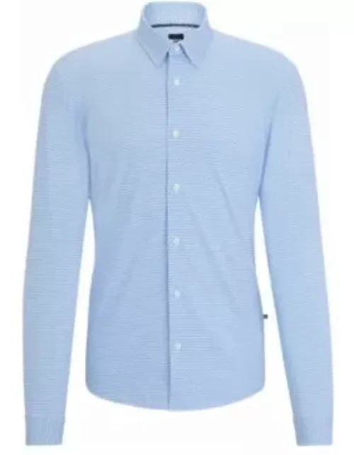Slim-fit shirt in geometric-printed performance-stretch material- Light Blue Men's Wear To Work