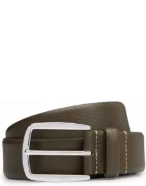 Leather belt with contrast stitch detailing- Light Green Men's Business Belt