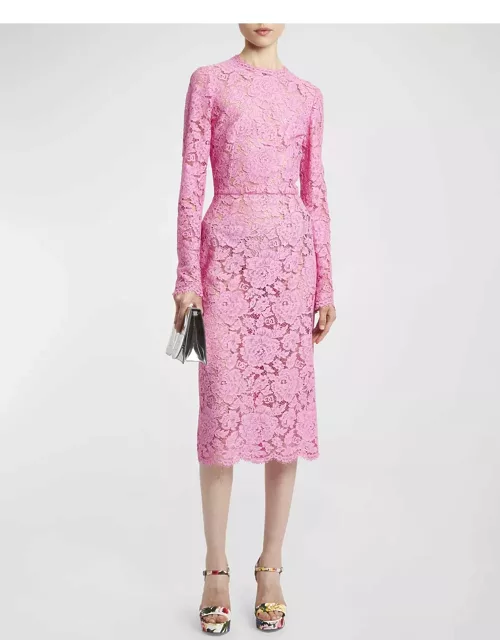 Floral Lace Long-Sleeve Midi Dres