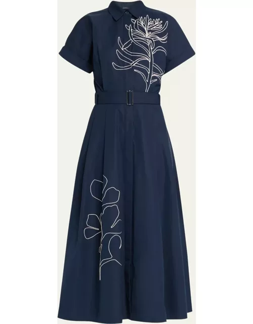 Floral-Embroidered Cotton Midi Shirtdres