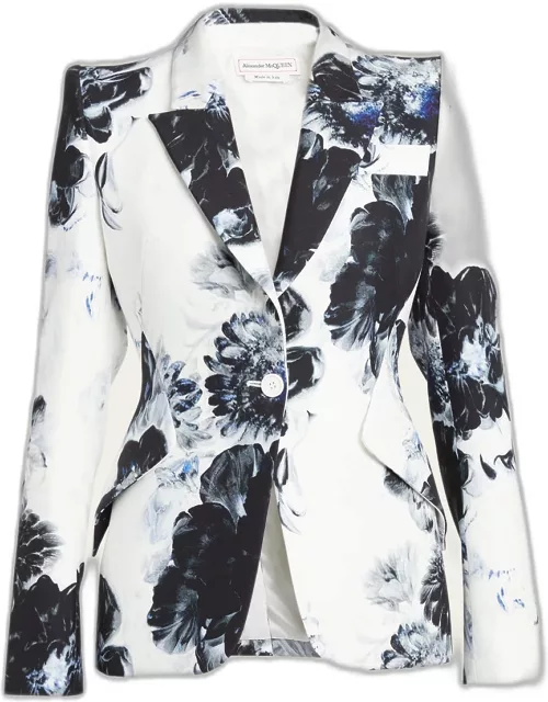Peak Shoulder X-Ray Floral Print Blazer Jacket