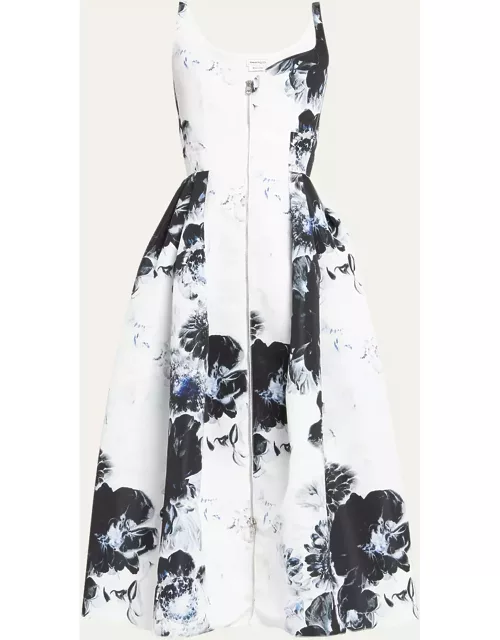 Sculpted Bust Floral X-ray Print Midi Day Dres