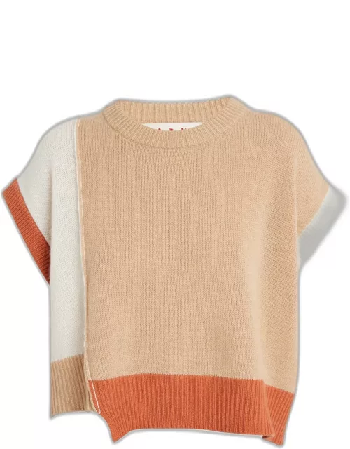 Asymmetrical Length Cashmere Crewneck Sweater