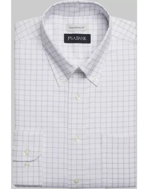 JoS. A. Bank Big & Tall Men's Traditional Fit Button-Down Collar Grid Print Dress Shirt , Lavender, 19 36