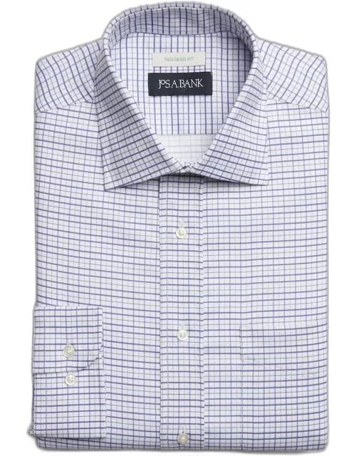 JoS. A. Bank Men's Tailored Fit Check Spread Collar Print Dress Shirt, Lavender, 15 32