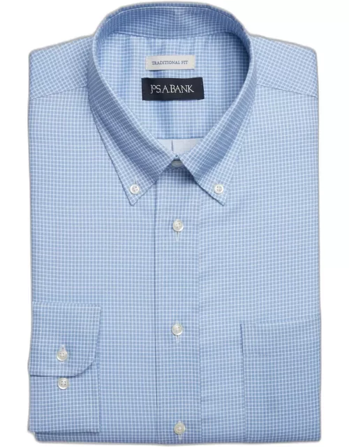 JoS. A. Bank Big & Tall Men's Traditional Fit Button-Down Collar Check Print Dress Shirt , Blue, 18 32