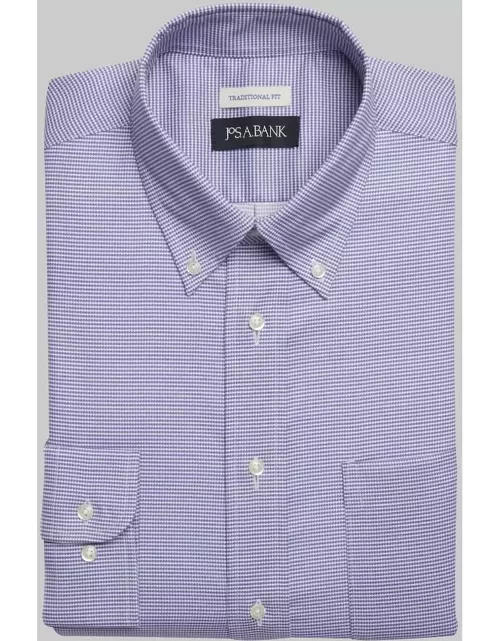 JoS. A. Bank Big & Tall Men's Traditional Fit Button-Down Collar Houndstooth Print Dress Shirt , Lavender, 20 34