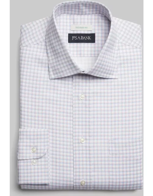 JoS. A. Bank Men's Tailored Fit Double Check Print Dress Shirt, White, 17 32