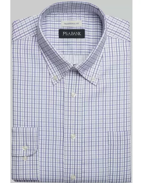 JoS. A. Bank Big & Tall Men's Traditional Fit Button-Down Collar Grid Print Dress Shirt , Lavender, 18 34